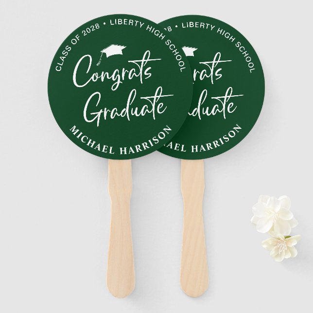 Congratulations Green Graduation Ceremony Hand Fan (Front and Back)