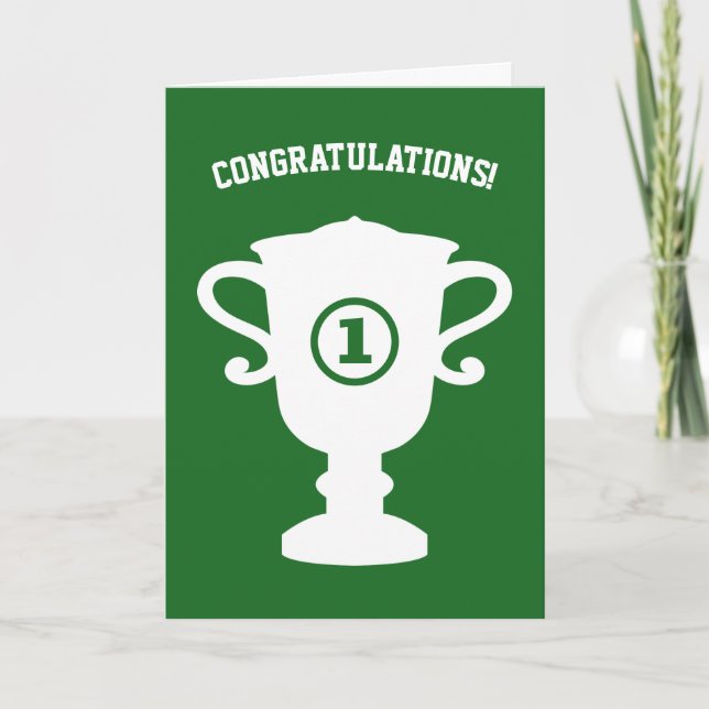 Congratulations greeting card with sports trophy (Front)