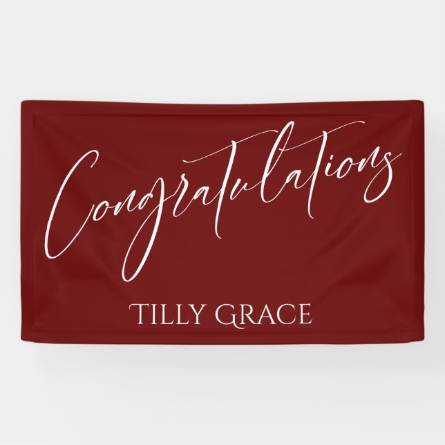 Congratulations Handwriting Typography Burgundy Banner (Horizontal)