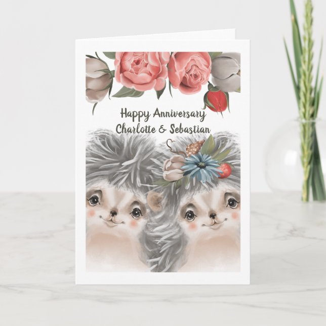 Congratulations Happy Anniversary Hedgehog Couple Card (Front)