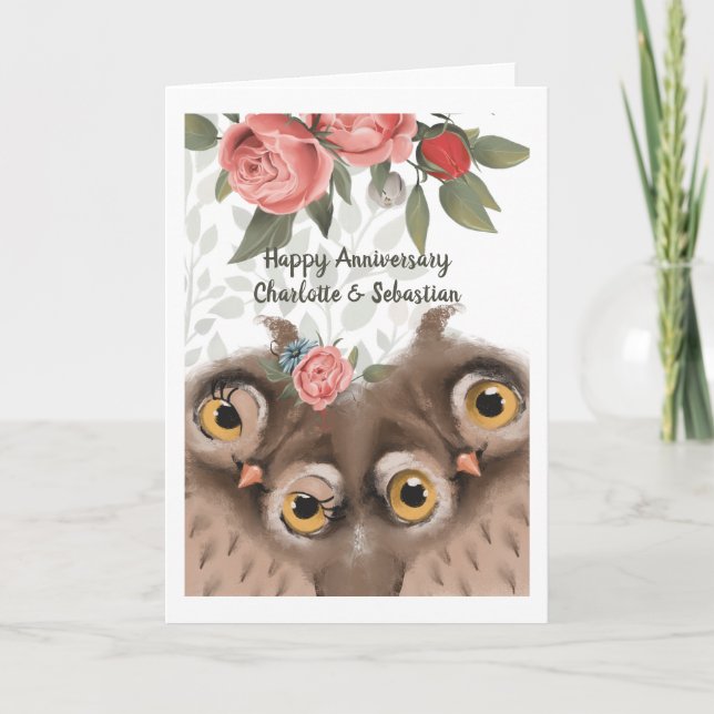 Congratulations Happy Anniversary Owl Couple Card (Front)