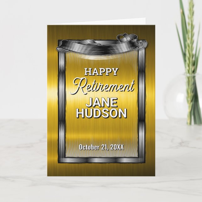 Congratulations Happy Retirement Black and Gold Announcement (Front)