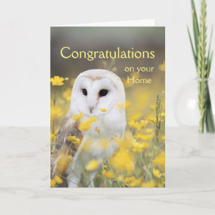 Congratulations Home  Barn Owl Bird Flowers  Thank You Card