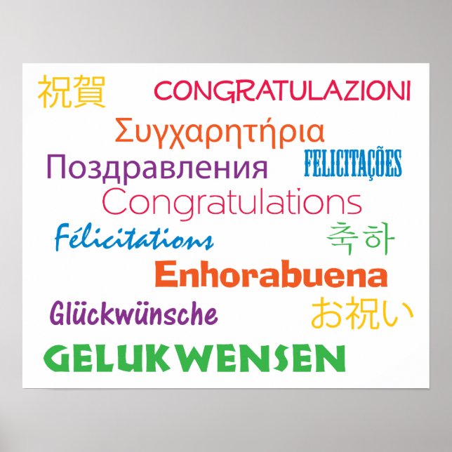Congratulations in Many Languages Colorful Poster (Front)