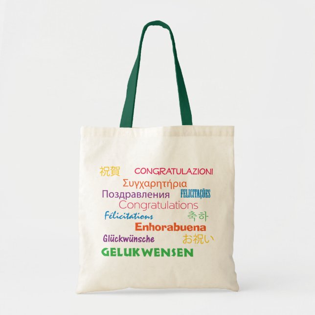 Congratulations in Many Languages Colourful Tote Bag (Front)