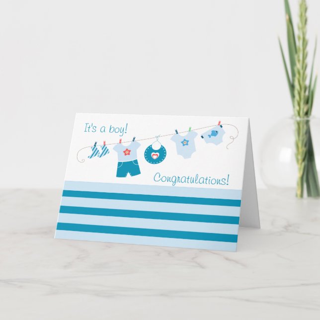 Congratulations Its a Boy Blue Clothes Card (Front)
