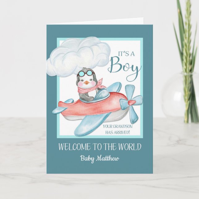 Congratulations It's a Boy Grandson Custom Name Card (Front)