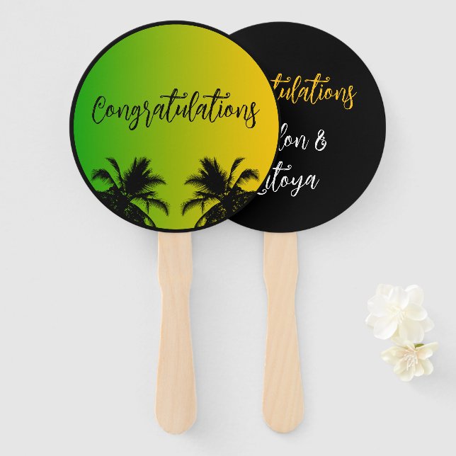 Congratulations Jamaican Wedding or Engagement Hand Fan (Front and Back)
