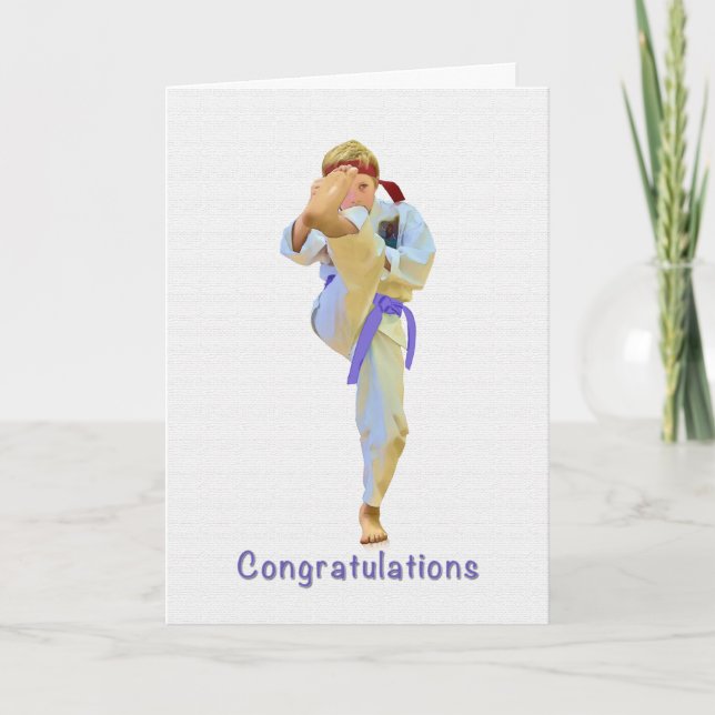Congratulations, Karate Kicking Purple Belt Card (Front)