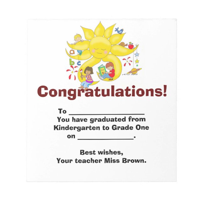 Congratulations! Kindergarten Graduation Notepad (Front)