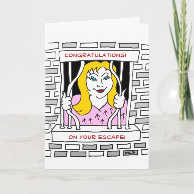 Congratulations Leaving Escape Blonde Woman Card (Front)