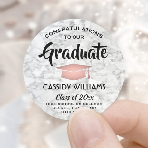 Congratulations Marble & Pink Rose Gold Graduation Classic Round Sticker