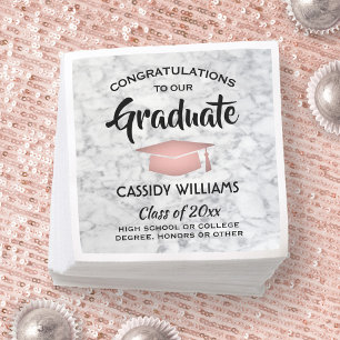 Congratulations Marble & Pink Trendy Graduation Napkin