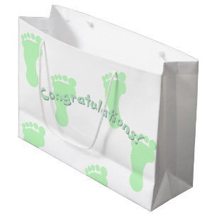 Congratulations Mint Green Footprint Patterned Large Gift Bag