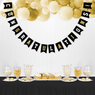 Congratulations Modern Black and Gold Graduation Bunting