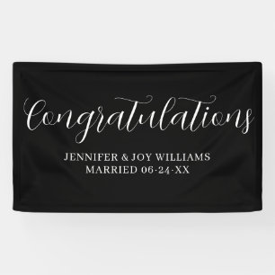 Congratulations Modern Black Script Wedding Banner