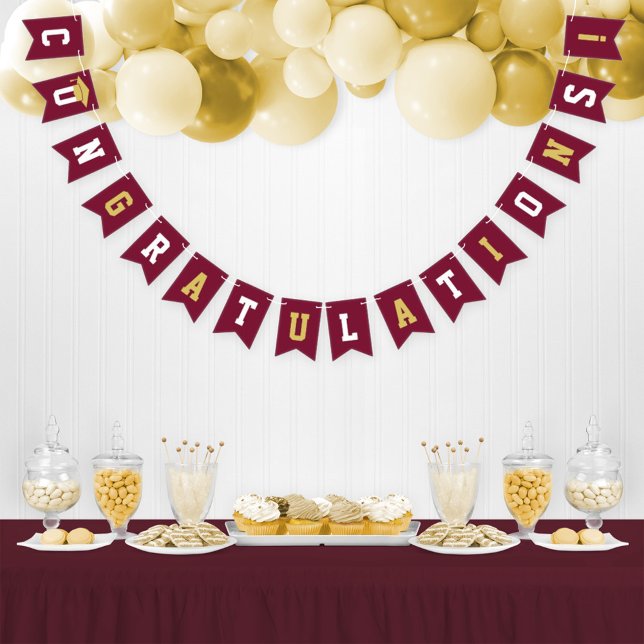 Congratulations Modern Burgundy Gold Graduation Bunting (Creator Uploaded)