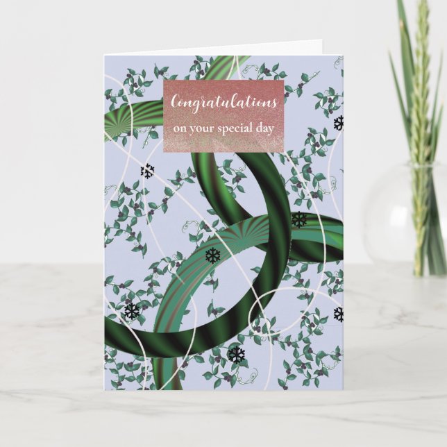 Congratulations Modern Floral Green Card (Front)