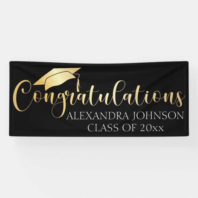 Congratulations Modern Gold Custom Year Graduation Banner (Horizontal)