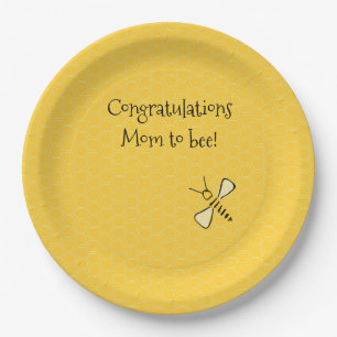 Congratulations Mum to Bee Hand-Drawn Honeycomb Paper Plate