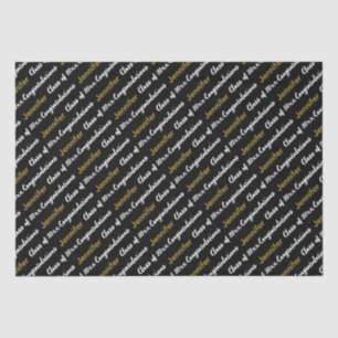 Congratulations Name Black White Gold Graduation Tissue Paper