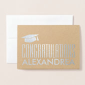 Congratulations Name Graduation Modern Silver Real Foil Card (Front With Envelope)