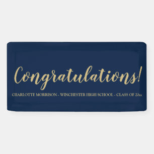 Congratulations navy blue gold custom graduation banner