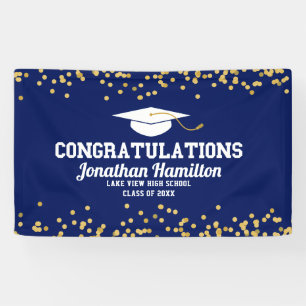 Congratulations Navy Blue Gold Grad Party Banner