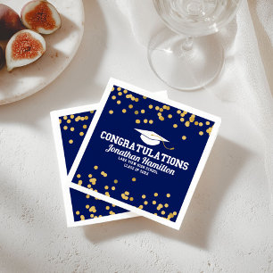 Congratulations Navy Blue Gold Grad Party Napkin
