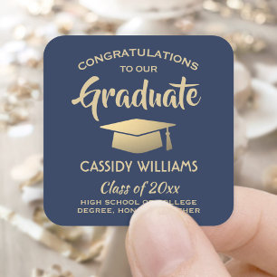 Congratulations Navy Blue Gold Modern Graduation Square Sticker