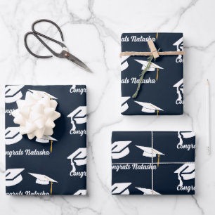 Congratulations Navy Blue graduation celebration  Wrapping Paper Sheet