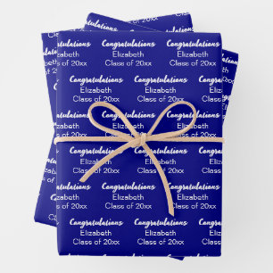 Congratulations Navy Blue White Class of 20xx Name Wrapping Paper Sheet