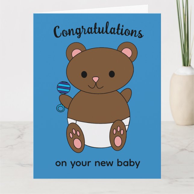 Congratulations New Baby Boy Bear Personalise Card (Front)