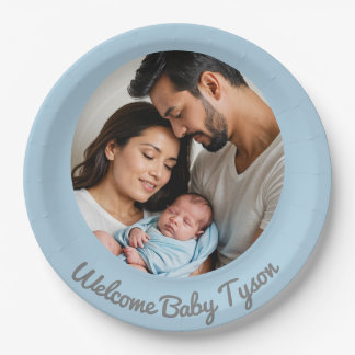 Congratulations new baby boy blue, welcome baby paper plate
