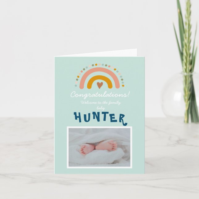 Congratulations New Baby Boy Photo Rainbow Card (Front)