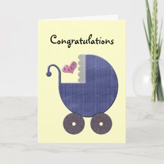 Congratulations New Baby Boy with Blue Pram Art Card