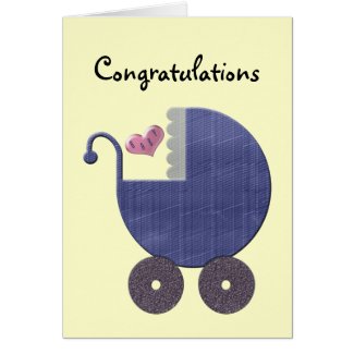 Congratulations New Baby Boy with Blue Pram Art Card