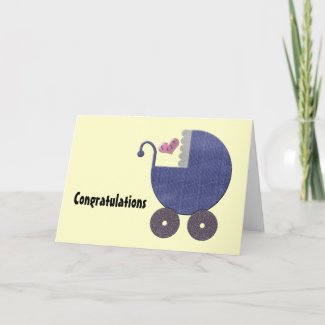 Congratulations New Baby Boy with Blue Pram Art Card