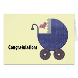 Congratulations New Baby Boy with Blue Pram Art Card