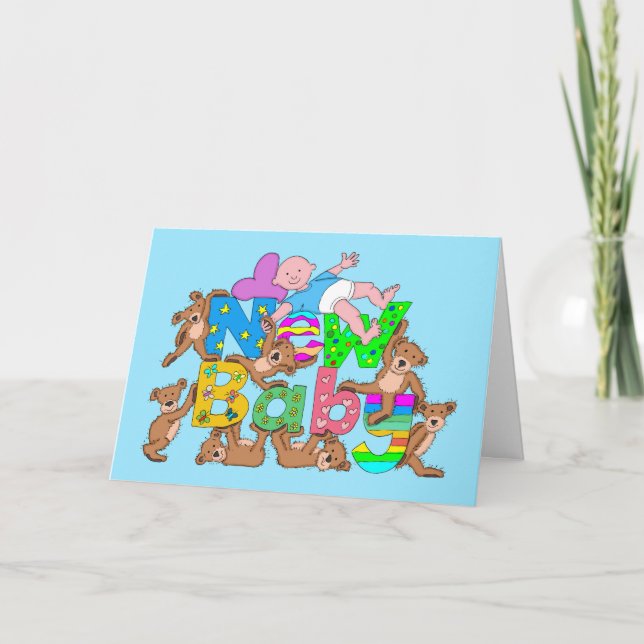 Congratulations New Baby Boy With Teddy Bears Card (Front)