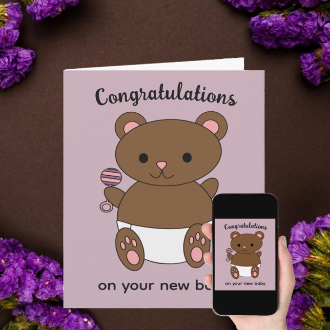 Congratulations New Baby Girl Bear Personalise Card (Creator Uploaded)