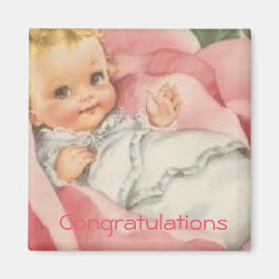 Congratulations  New Baby Girl Pink Vintage Magnet