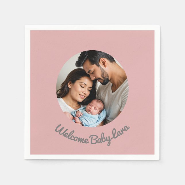 Congratulations new baby girl pink, welcome baby napkin (Front)