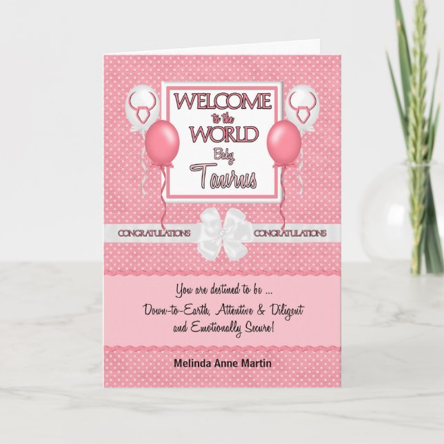 Congratulations New Baby Girl Taurus Card (Front)