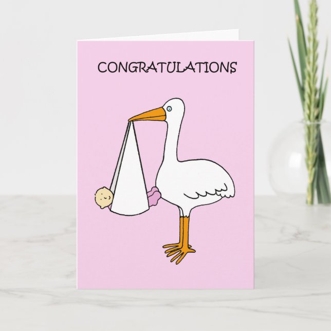 Congratulations New Baby Girl wih Stork Card (Front)