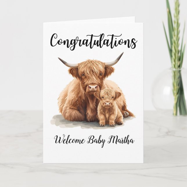 Congratulations New Baby Highland Cow Mother Card (Front)