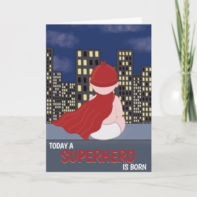 Congratulations New Baby Superhero Born Card (Front)