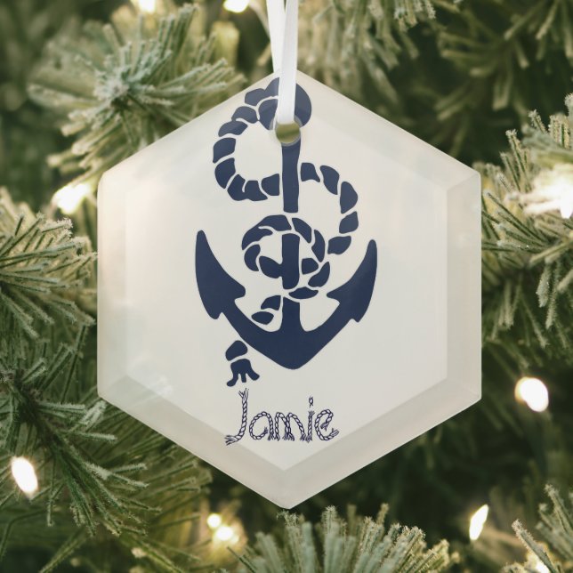 Congratulations!  New Boat Nautical Navy Anchor Glass Tree Decoration (Insitu)
