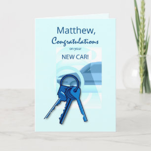 Congratulations New Car Blue Customise Name Keys Card