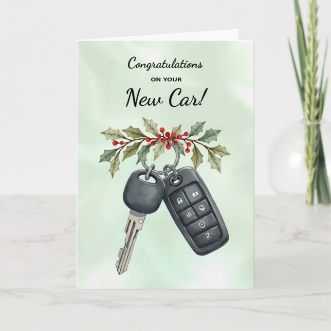 Congratulations New Car Christmas Holly Berries Card (Front)